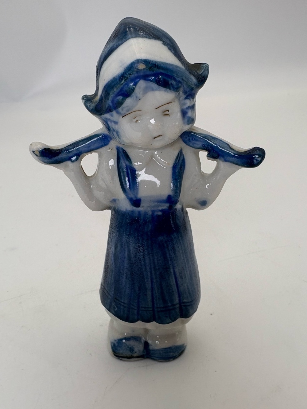Vintage Blue and White Ceramic Dutch “Milk Maid” Girl Figurine